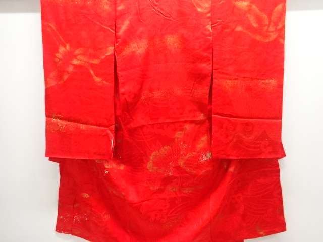 JAPANESE KIMONO / ANTIQUE JUBAN / SILK / WOVEN RAGING WAVES & CRANE